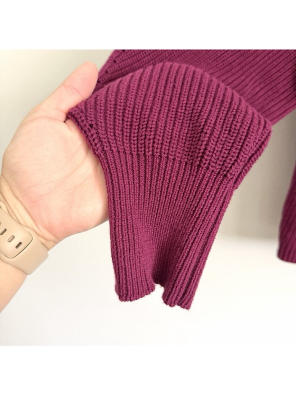 La Ligne Ribbed V-Neck Balloon Sleeve Knit Sweater Plum Burgundy Women’s Large - Picture 8 of 11